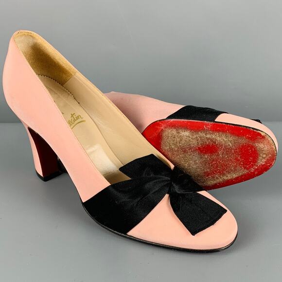 CHRISTIAN LOUBOUTIN Size 7.5 Pink Black Bow Pumps - Picture 5 of 11